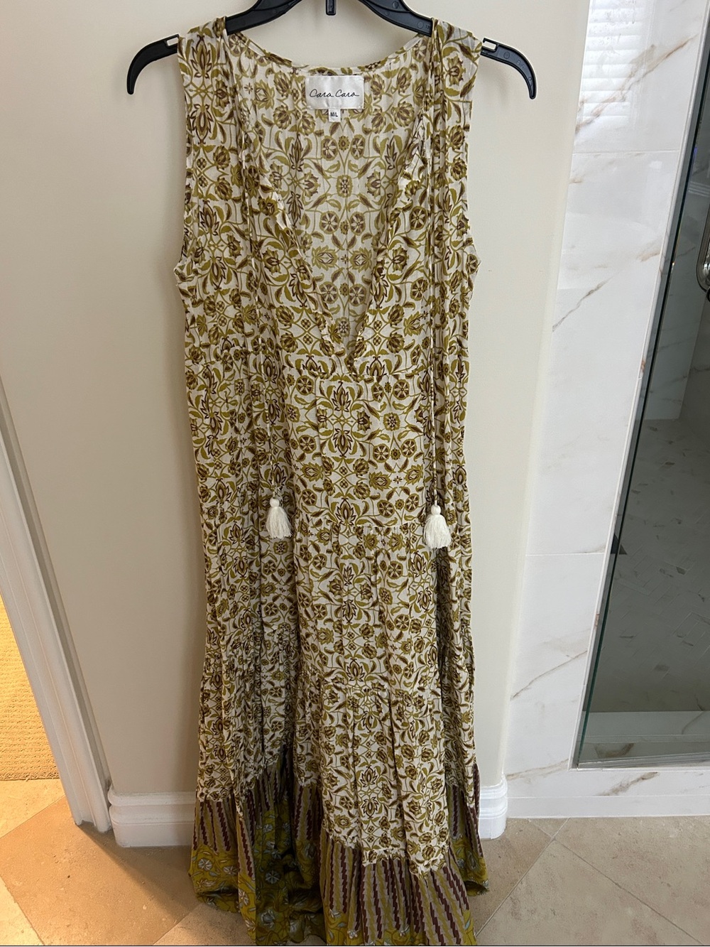 Cara Cara Olive and Cream Floral Maxi Dress